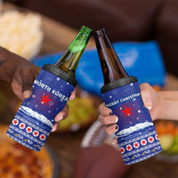North Korea Christmas 4 in 1 Can Cooler Tumbler with Blue Pattern, Red Star, and Snowy Mountain Motif - Wonder Print Shop