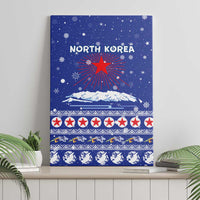 North Korea Christmas Canvas Wall Art with Blue Pattern, Red Star, and Snowy Mountain Motif - Wonder Print Shop