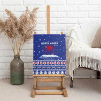 North Korea Christmas Canvas Wall Art with Blue Pattern, Red Star, and Snowy Mountain Motif - Wonder Print Shop