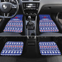 North Korea Christmas Car Mats with Blue Pattern, Red Star, and Snowy Mountain Motif - Wonder Print Shop