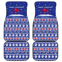 North Korea Christmas Car Mats with Blue Pattern, Red Star, and Snowy Mountain Motif - Wonder Print Shop