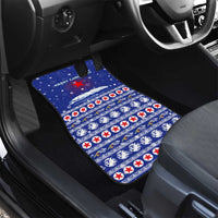 North Korea Christmas Car Mats with Blue Pattern, Red Star, and Snowy Mountain Motif - Wonder Print Shop