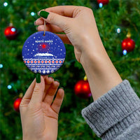 North Korea Christmas Ceramic Ornament with Blue Pattern, Red Star, and Snowy Mountain Motif - Wonder Print Shop