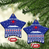 North Korea Christmas Ceramic Ornament with Blue Pattern, Red Star, and Snowy Mountain Motif - Wonder Print Shop