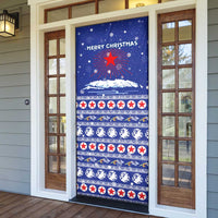 North Korea Christmas Door Cover with Blue Pattern, Red Star, and Snowy Mountain Motif - Wonder Print Shop