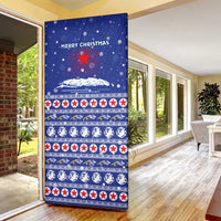 North Korea Christmas Door Cover with Blue Pattern, Red Star, and Snowy Mountain Motif - Wonder Print Shop