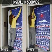 North Korea Christmas Door Cover with Blue Pattern, Red Star, and Snowy Mountain Motif - Wonder Print Shop