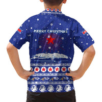 North Korea Christmas Family Matching Long Sleeve Bodycon Dress and Hawaiian Shirt with Blue Pattern, Red Star, and Snowy Mountain Motif - Wonder Print Shop