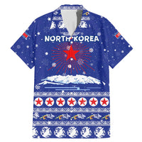 North Korea Christmas Family Matching Mermaid Dress and Hawaiian Shirt with Blue Pattern, Red Star, and Snowy Mountain Motif - Wonder Print Shop