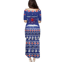 North Korea Christmas Family Matching Puletasi and Hawaiian Shirt with Blue Pattern, Red Star, and Snowy Mountain Motif - Wonder Print Shop