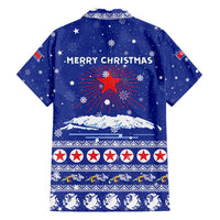 North Korea Christmas Family Matching Short Sleeve Bodycon Dress and Hawaiian Shirt with Blue Pattern, Red Star, and Snowy Mountain Motif - Wonder Print Shop