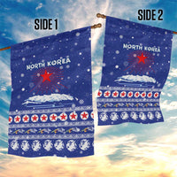 North Korea Christmas Garden Flag with Blue Pattern, Red Star, and Snowy Mountain Motif - Wonder Print Shop