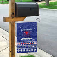 North Korea Christmas Garden Flag with Blue Pattern, Red Star, and Snowy Mountain Motif - Wonder Print Shop