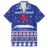 North Korea Christmas Hawaiian Shirt with Blue Pattern, Red Star, and Snowy Mountain Motif - Wonder Print Shop