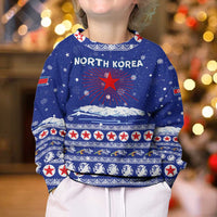 North Korea Christmas Kid Ugly Christmas Sweater with Blue Pattern, Red Star, and Snowy Mountain Motif - Wonder Print Shop