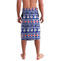 North Korea Christmas Lavalava with Blue Pattern, Red Star, and Snowy Mountain Motif - Wonder Print Shop
