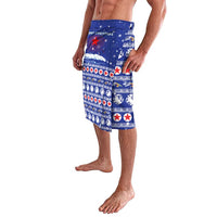 North Korea Christmas Lavalava with Blue Pattern, Red Star, and Snowy Mountain Motif - Wonder Print Shop