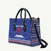 North Korea Christmas Leather Bag with Blue Pattern, Red Star, and Snowy Mountain Motif - Wonder Print Shop