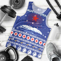 North Korea Christmas Men Tank Top with Blue Pattern, Red Star, and Snowy Mountain Motif - Wonder Print Shop