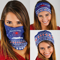 North Korea Christmas Neck Gaiter with Blue Pattern, Red Star, and Snowy Mountain Motif - Wonder Print Shop