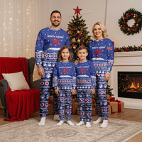 North Korea Christmas Pajama Set with Blue Pattern, Red Star, and Snowy Mountain Motif - Wonder Print Shop