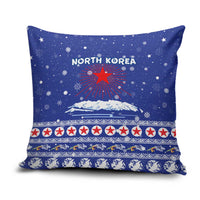 North Korea Christmas Pillow Cover with Blue Pattern, Red Star, and Snowy Mountain Motif - Wonder Print Shop