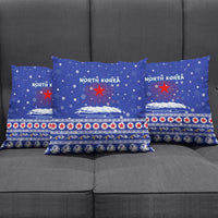 North Korea Christmas Pillow Cover with Blue Pattern, Red Star, and Snowy Mountain Motif - Wonder Print Shop