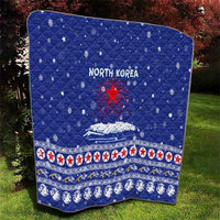 North Korea Christmas Quilt with Blue Pattern, Red Star, and Snowy Mountain Motif - Wonder Print Shop