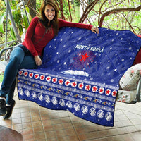 North Korea Christmas Quilt with Blue Pattern, Red Star, and Snowy Mountain Motif - Wonder Print Shop