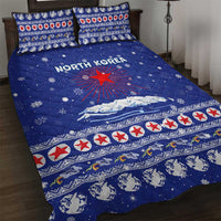 North Korea Christmas Quilt Bed Set with Blue Pattern, Red Star, and Snowy Mountain Motif - Wonder Print Shop