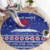 North Korea Christmas Round Carpet with Blue Pattern, Red Star, and Snowy Mountain Motif - Wonder Print Shop
