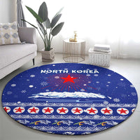 North Korea Christmas Round Carpet with Blue Pattern, Red Star, and Snowy Mountain Motif - Wonder Print Shop