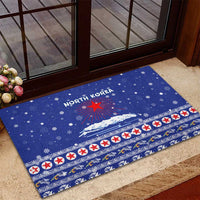 North Korea Christmas Rubber Doormat with Blue Pattern, Red Star, and Snowy Mountain Motif - Wonder Print Shop