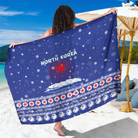North Korea Christmas Sarong with Blue Pattern, Red Star, and Snowy Mountain Motif - Wonder Print Shop