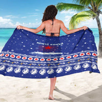 North Korea Christmas Sarong with Blue Pattern, Red Star, and Snowy Mountain Motif - Wonder Print Shop