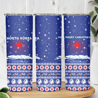 North Korea Christmas Skinny Tumbler with Blue Pattern, Red Star, and Snowy Mountain Motif - Wonder Print Shop