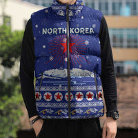 North Korea Christmas Sleeveless Puffer Jacket with Blue Pattern, Red Star, and Snowy Mountain Motif - Wonder Print Shop