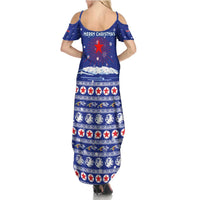 North Korea Christmas Summer Maxi Dress with Blue Pattern, Red Star, and Snowy Mountain Motif - Wonder Print Shop