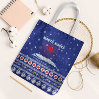 North Korea Christmas Tote Bag with Blue Pattern, Red Star, and Snowy Mountain Motif - Wonder Print Shop