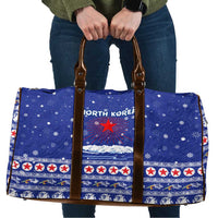 North Korea Christmas Travel Bag with Blue Pattern, Red Star, and Snowy Mountain Motif - Wonder Print Shop