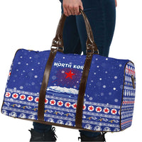 North Korea Christmas Travel Bag with Blue Pattern, Red Star, and Snowy Mountain Motif - Wonder Print Shop