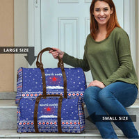 North Korea Christmas Travel Bag with Blue Pattern, Red Star, and Snowy Mountain Motif - Wonder Print Shop