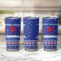 North Korea Christmas Tumbler Cup with Blue Pattern, Red Star, and Snowy Mountain Motif - Wonder Print Shop
