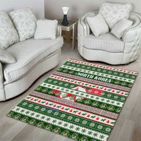 North Korea Christmas Area Rug with Green-Red Design, National Emblem, and Festive Snowflake Motif - Wonder Print Shop
