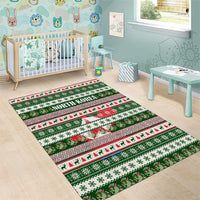 North Korea Christmas Area Rug with Green-Red Design, National Emblem, and Festive Snowflake Motif - Wonder Print Shop