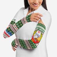 North Korea Christmas Arm Sleeves with Green-Red Design, National Emblem, and Festive Snowflake Motif - Wonder Print Shop