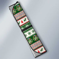 North Korea Christmas Auto Sun Shade with Green-Red Design, National Emblem, and Festive Snowflake Motif - Wonder Print Shop