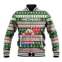 North Korea Christmas Baseball Jacket with Green-Red Design, National Emblem, and Festive Snowflake Motif - Wonder Print Shop