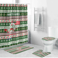 North Korea Christmas Bathroom Set with Green-Red Design, National Emblem, and Festive Snowflake Motif - Wonder Print Shop