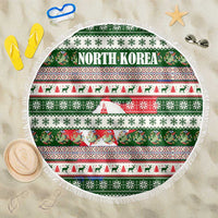 North Korea Christmas Beach Blanket with Green-Red Design, National Emblem, and Festive Snowflake Motif - Wonder Print Shop